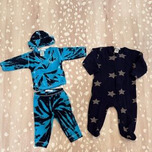 Little Mish Star Footie + Baby Steps Tie Dye Set Bundle 6M | Cotton Baby Outfit